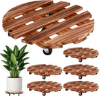 18 Inch Plant Caddy with Wheels, 6 Pack Rolling Plant Stand Rollers with Casters Wooden Plant Dolly with Wheels Heavy Duty Large Rolling Planter Base for Indoor & Outdoor Plants Wood Flower Stand