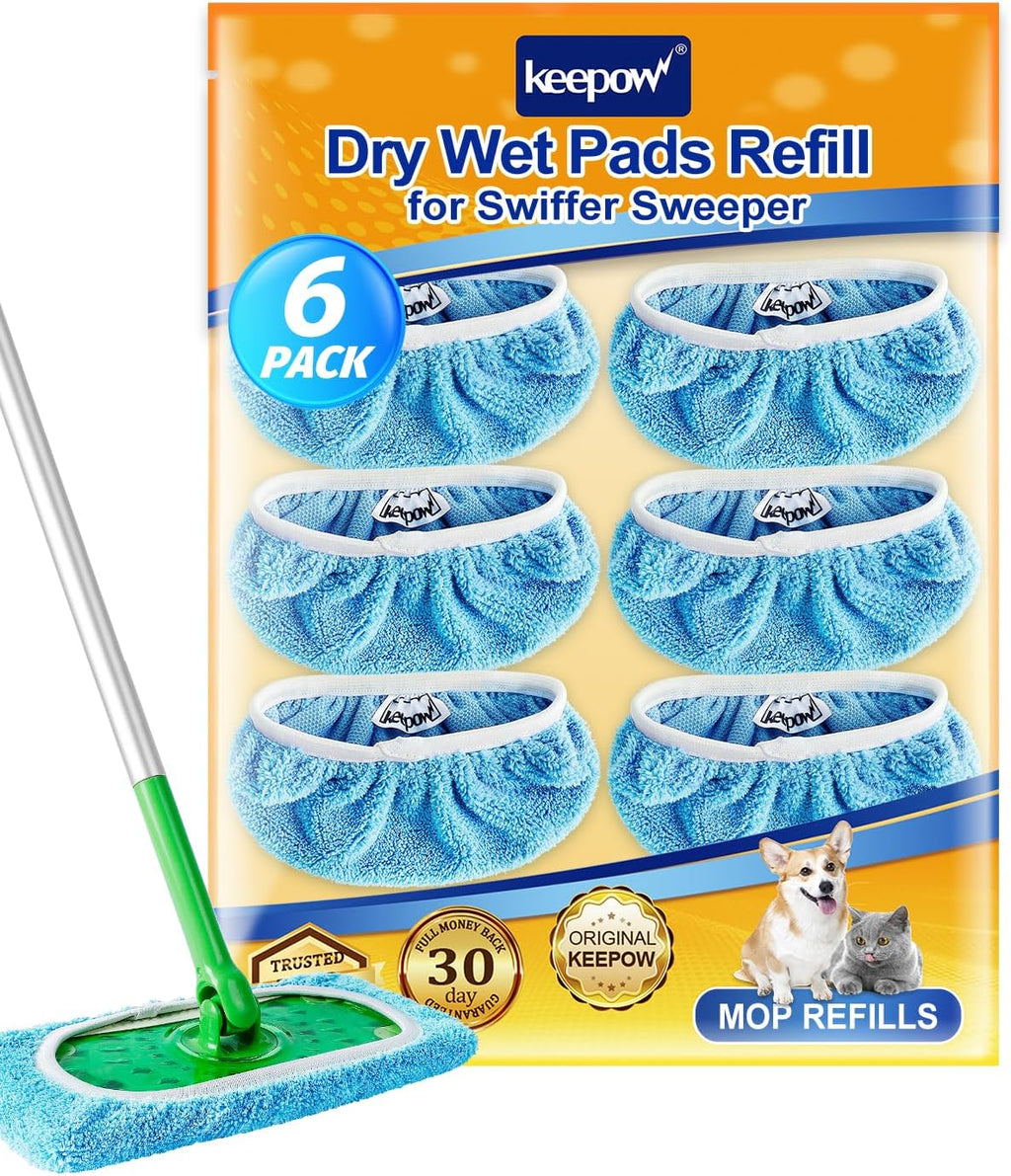 KEEPOW Reusable Wet Pads Compatible with Swiffer Sweeper Mop, 16 Pack