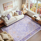 Area Rugs 6'x9' Washable Non-Slip, Floral Vintage Distress Print Pattern by RELEANY