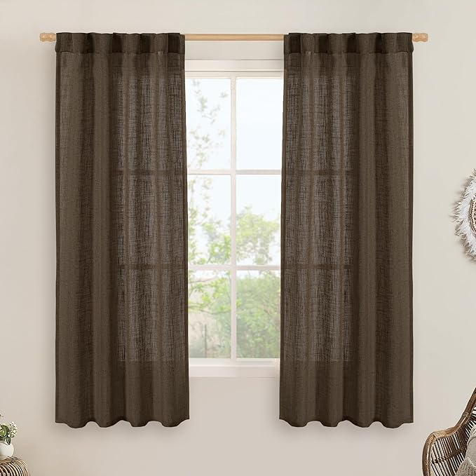 LAMIT Linen Curtains 63 Inch Length 2 Panels, Light Filtering Panels Back Tab by LAMIT