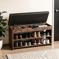 HOMEMORE Shoe Rack for Entryway Shoe Bench with Cushion Solid Wood Shoe Benches with 2 Shelves Shoe Organizer for Hallway Bedroom Living Room Vintage Brown