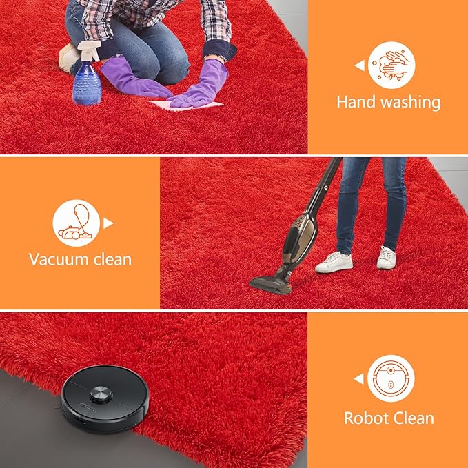 Red Shag Area Rugs for Bedroom Living Room, Ultra Soft Fluffy Christmas Area - Image 9