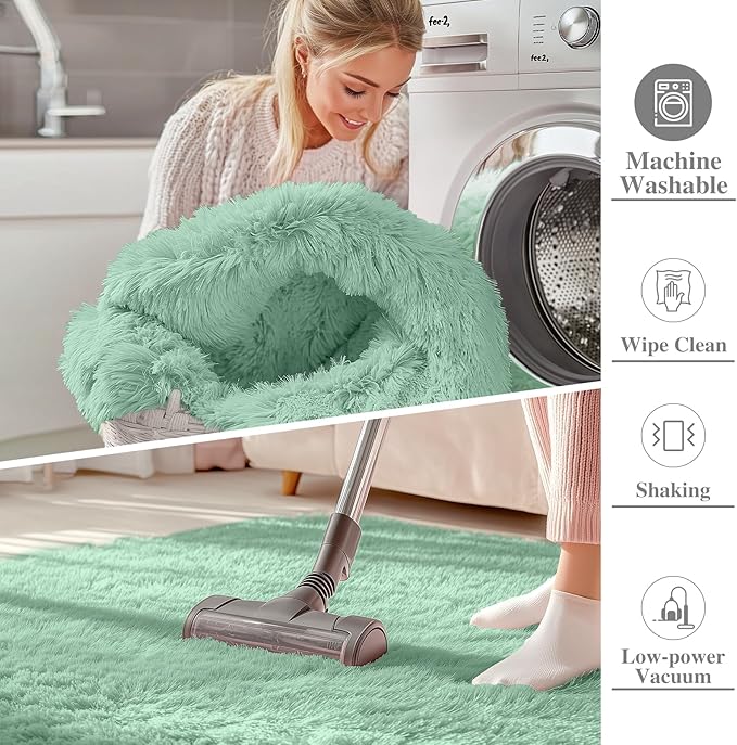 OLANLY 3x5 Machine Washable Small Bedside Rug, Soft Fluffy Shaggy Rugs - Image 2