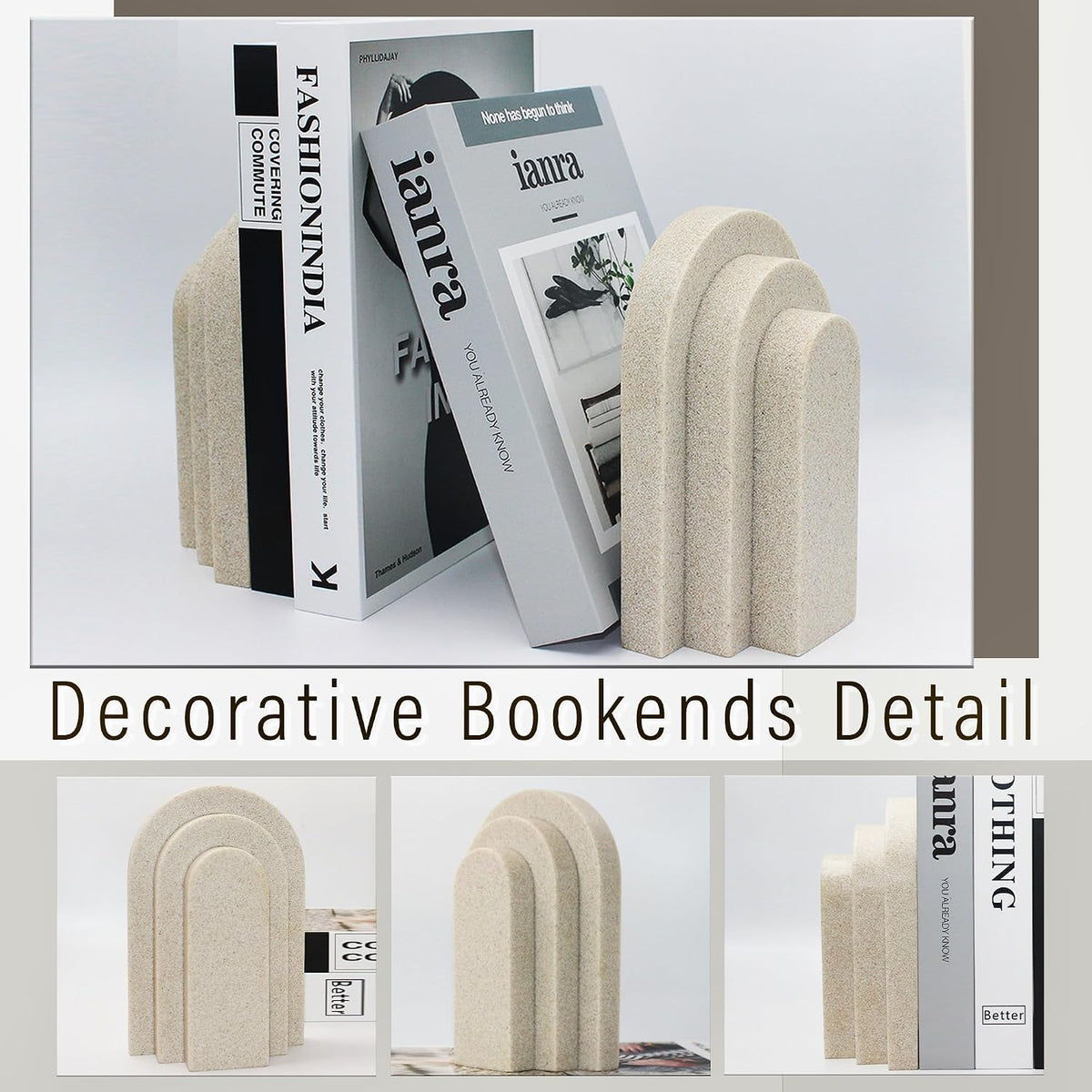 LIN CHUAN Heavy Duty Bookends for Shelves, Set of 2, Sandstone Beige