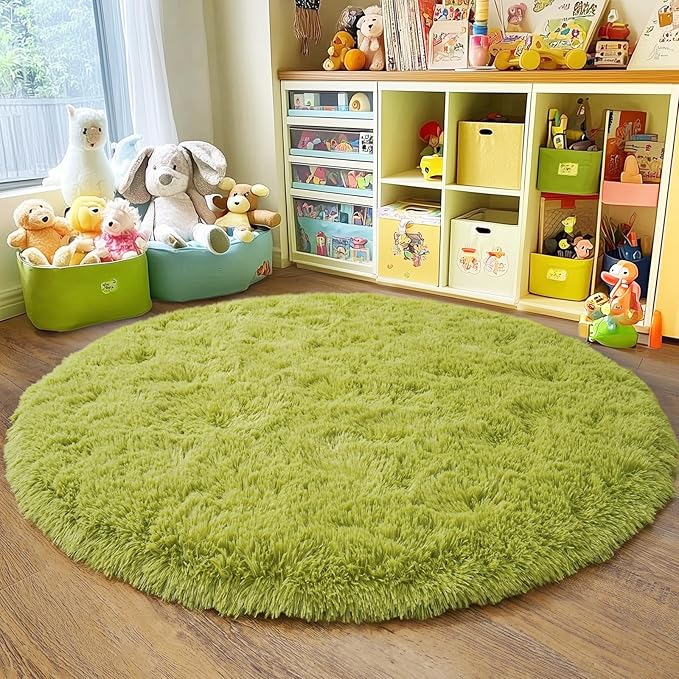 4'x4' Grass Green Round Rug for Bedroom, Ultra Soft Fluffy Circle Rug for Kids - Image 2