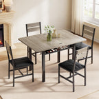 Extendable Dining Table Set for 4 with Shelf Rack&4 PU Leather Chairs Grey