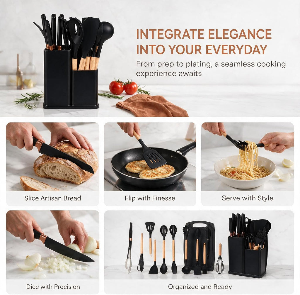 19-Piece Silicone Skitchen Utensils Set, Heat-Resistant Nonstick