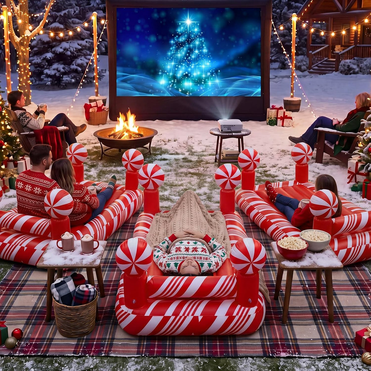 Chunful 1 Pcs 71x39 Christmas Movie Night Xmas Inflatable Red Air Bed