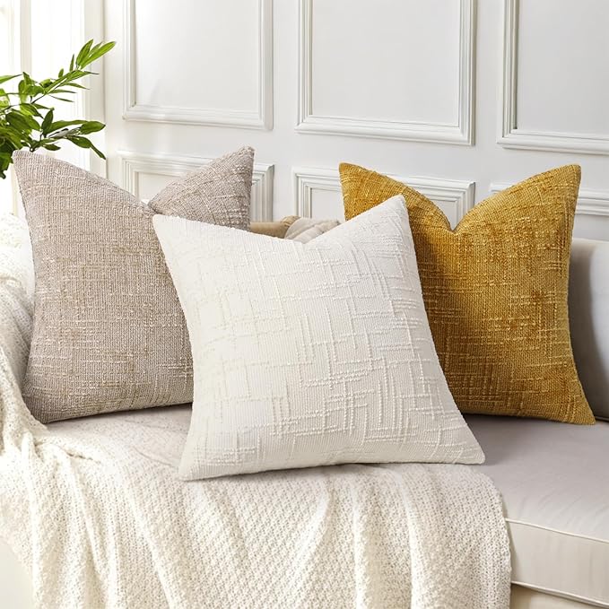 decorUhome Summer Cream White Chenille Throw Pillow Covers 20x20 Set of 2 - Image 4