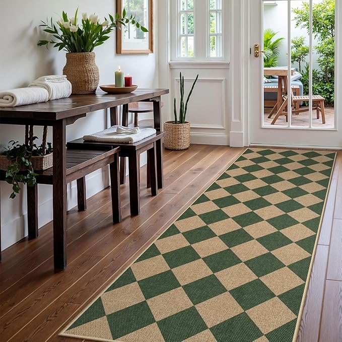 Lahome Colette Checkered Kitchen Runner, 2x8 Easy Jute Runner Rug - Image 2