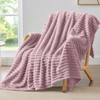 BEDELITE Ribbed Fleece Throw Blanket for Couch, Berry Purple, 50"x60"