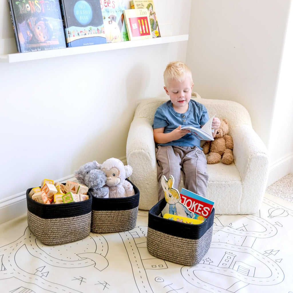 Storage Cubes 9”x9”x7”Cotton Rope Woven Baskets for Organizing 3-Pack | 9 Inch Cube Storage Bin | Small Basket for Shelf Nursery, Pantry, Decorative Plant, Bathroom Closet, Toy Gift