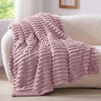 BEDELITE Ribbed Fleece Throw Blanket for Couch, Berry Purple, 50"x60"