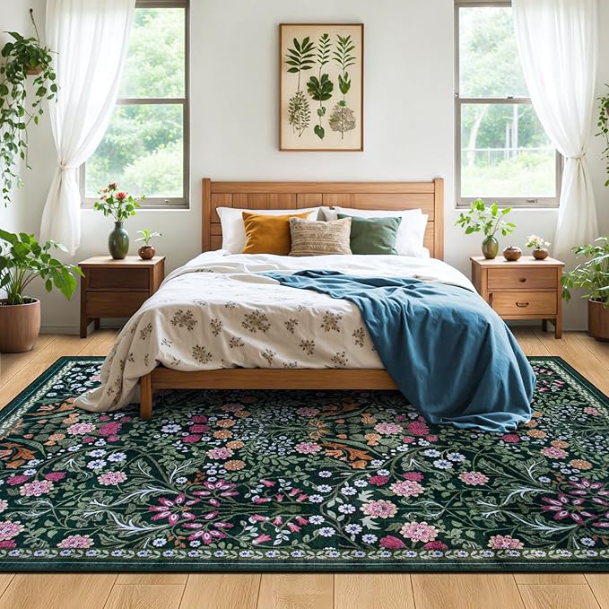 10x12 Area Rugs for Living Room: Floral Washable Rug Vintage Large Soft Boho - Image 3