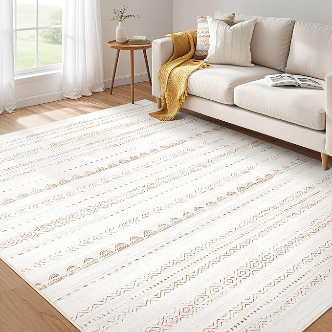 Nakagishi Area Rug Living Room Rugs: 4x6 Soft Machine Washable Boho Neutral by NakagishiAreaRug