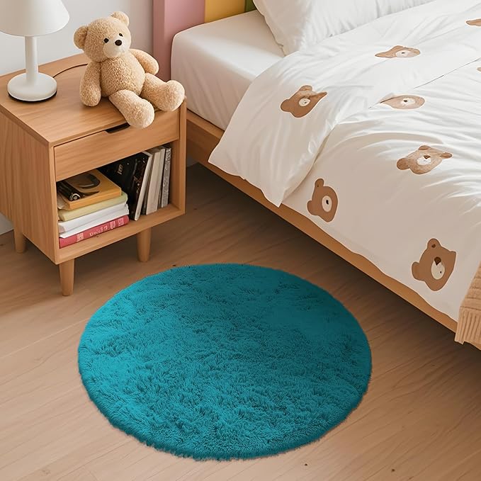OLANLY Teal Round Rugs for Bedroom - Image 3