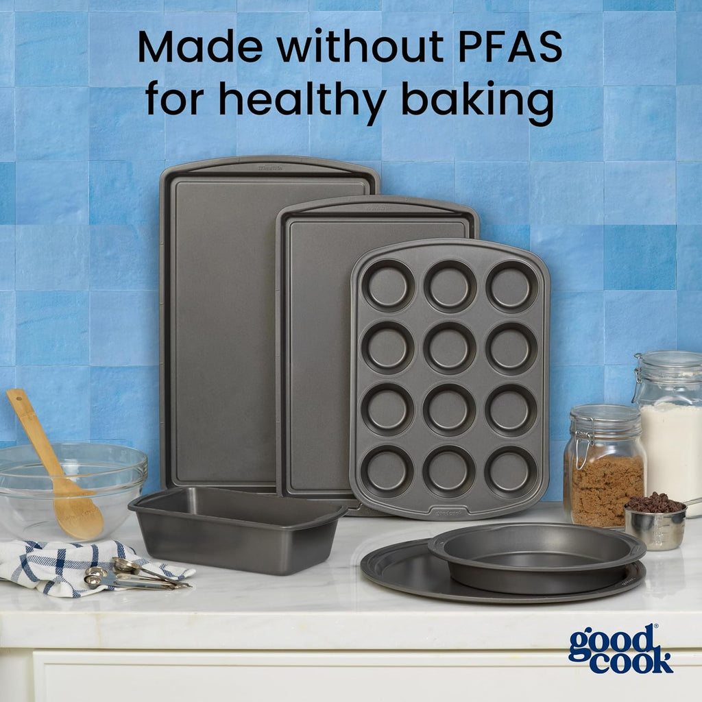 GoodCook Everyday Nonstick Baking Sheet Set, 3 Pack Includes Small (13×9) Medium (15×1) and Large (17×11) Pans Carbon Steel Construction Cookie Sheets Bakeware Set, Gray
