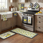 Fourluoo 10 Pcs Lemon Kitchen Decor Set Black Plaid Yellow Lemon