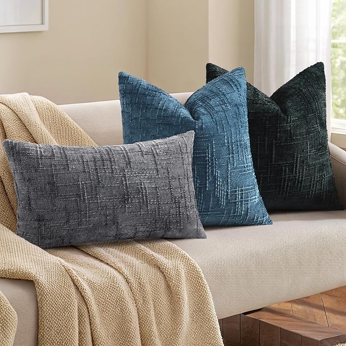 decorUhome Navy Blue Chenille Euro Sham Throw Pillow Covers 26x26 Set of 2 - Image 7