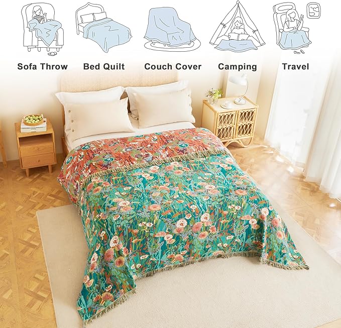 MSGKV Boho Throw Blanket 50"x60" Floral Blankets - Image 5