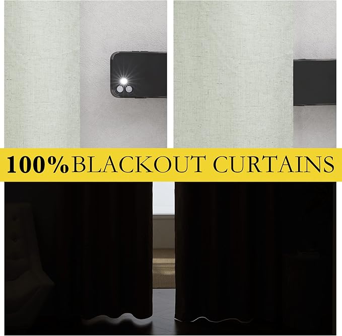 NICETOWN 100% Blackout Sage Green Linen Curtains 90" Length - Image 2