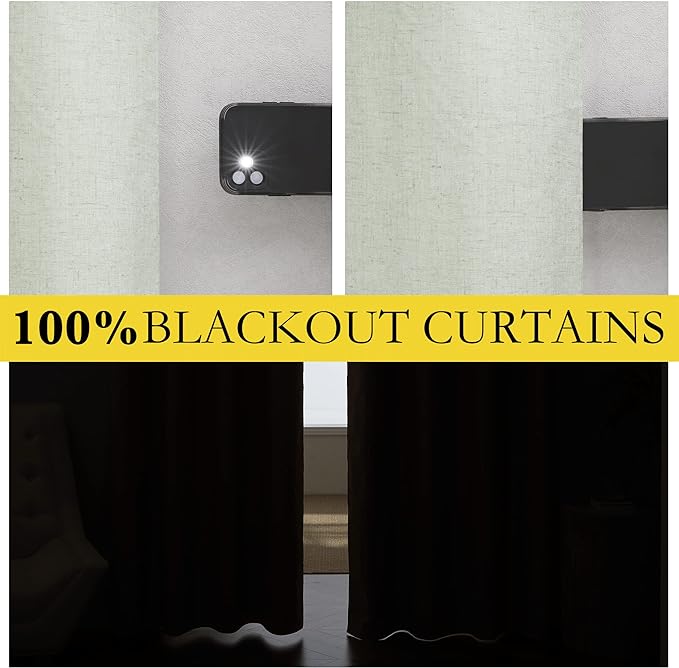 NICETOWN Extra Long Linen 100% Blackout Curtains 120" Length 2 Panels Set - Image 2