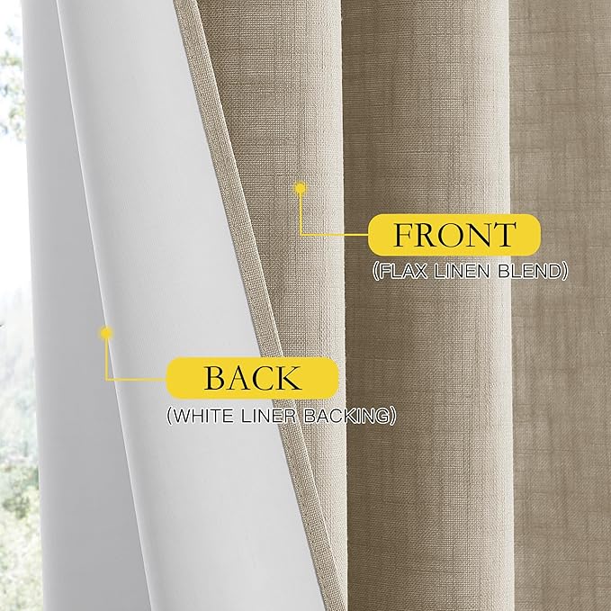NICETOWN Taupe 100% Blackout Linen Curtains 108 inch Long Burg, Farmhouse Thick - Image 6