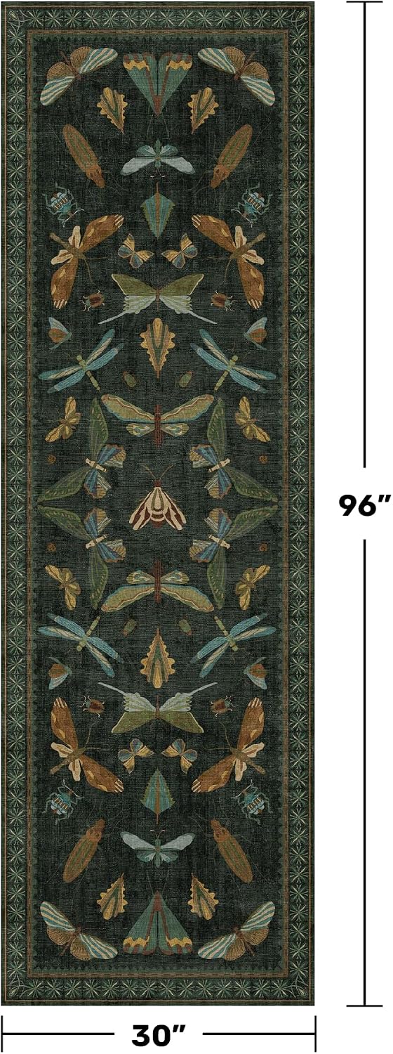 Hazo Haus 8 ft Long Hallway Runner Rug - Boho Green Rug for Kitchen Floor, Entrance Indoor, Washable Wide Runner Non Slip, Dark Green 2'6''x8'