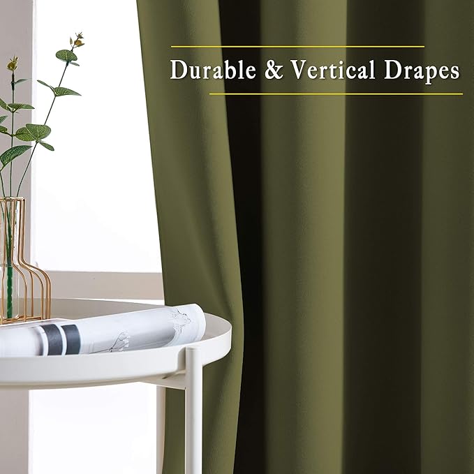 NICETOWN Blackout Olive Green Curtains 63 inches Long, Functional Blackout - Image 3