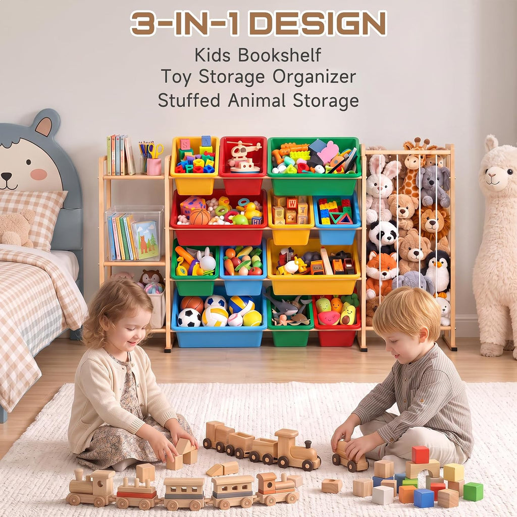 Toy Storage Organizer w Shelves, Bins, Stuffed Animal Storage & Organizer