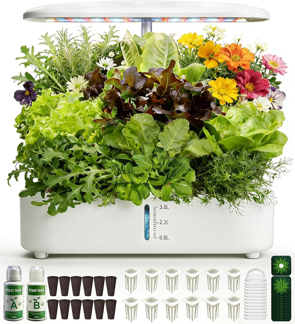 12 Pods Hydroponics Growing System Kit,Soil-Free Indoor Herbs Garden, White