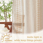 jinchan Boho Curtains for Bedroom Linen Blend Boho Curtains 96 Inches Long 2 Panels Farmhouse Embroidered Drapes for Living Room Drapes Light Filtering Grommet Window Traetments Gold on Beige