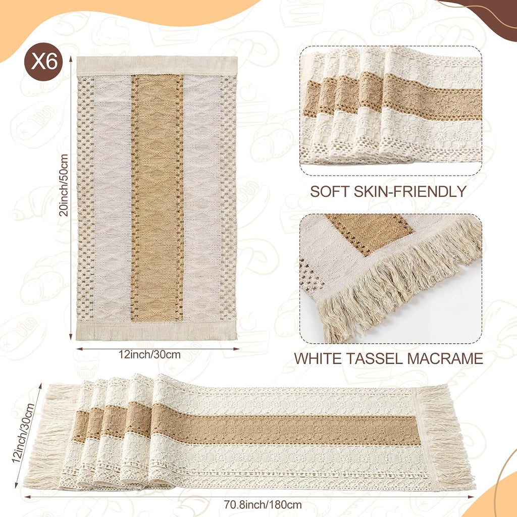 Boho Kitchen Decor Table Runner and Placemats Set, 6 Sets, 12x72