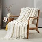 BOURINA White Throw Blanket 50 x70 Inches Jacquard Argyle Throw Textured Solid - Image 5