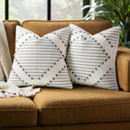 Mecatny Boho Outdoor Throw Pillow Covers 18x18 Set of 2 Grey & Cream White