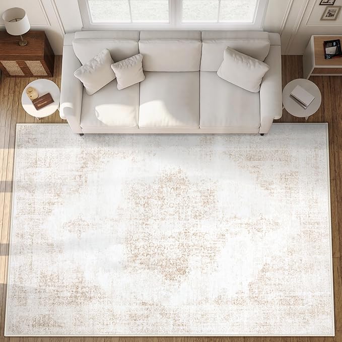 Area Rug 10x14 Vintage Rugs: Large Washable Living Room Rug Retro Medallion by MXSANYOORUG