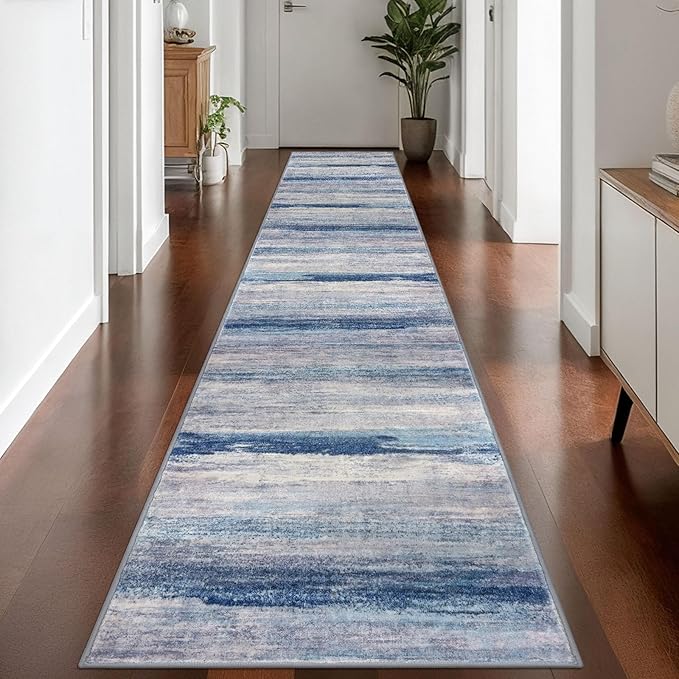 KOZYFLY Modern Abstract Washable Rug Runner 2.6x14 Hallway Rug Runner Non-Slip by KOZYFLY