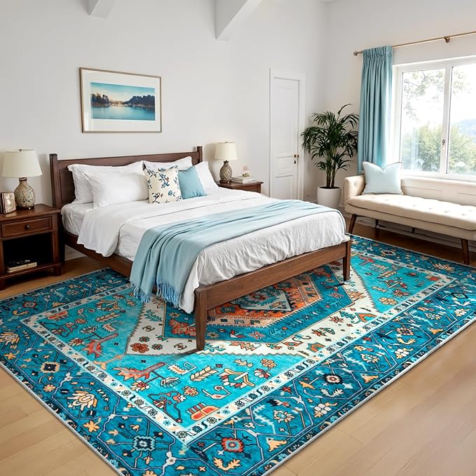 SERISSA 8x10 Area Rugs Blue, Washable Large Boho Rugs - Image 2
