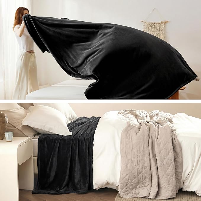 Bedsure GentleSoft Fleece Blankets Queen Size Black - Image 5