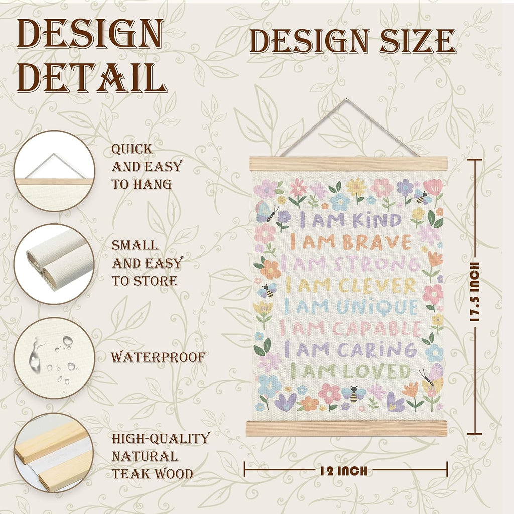 URLLUAE Girls Room Wall Decor, Nursery Colorful Flower Girly Wall Art With Wooden Poster Hanger, Pastel Floral Inspirational Canvas Prints Posters for Girls Room Nursery Playroom, 12x16 Inch Set of 2