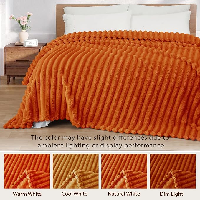 Exclusivo Mezcla King Size Flannel Fleece Blanket, Super Soft Striped Jacquard - Image 3