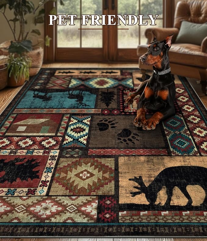 YIHOUSE Rustic Cabin Area Rug 8x10, Machine Washable Lodge Bear Rug, Non-Slip - Image 6