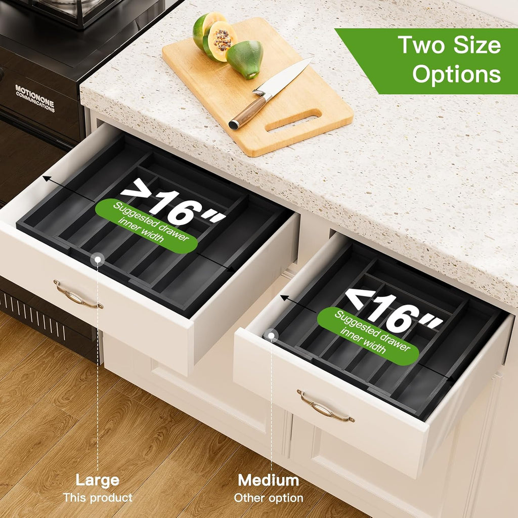 Pipishell Expandable Bamboo Silverware Drawer Organizer, Black, Large