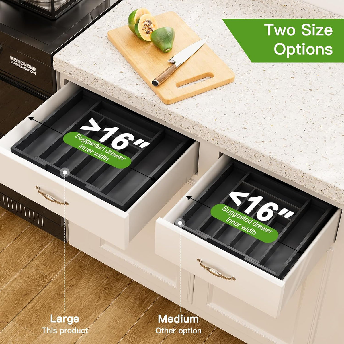 Pipishell Expandable Bamboo Silverware Drawer Organizer, Black, Large