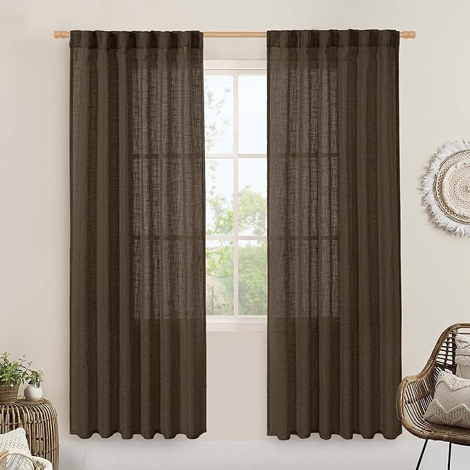 LAMIT Dark Brown 78 inch Linen Curtains by LAMIT