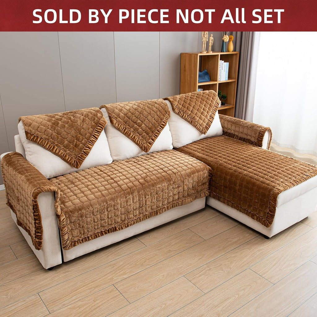 Couch Cover Sectional Couch Covers Non Slip Sofa Covers Washable for 3 Cushion Couch L Shaped Couch Protector Sofa Slipcovers for Kids Dogs Pets,Velvet,Coffee,36''x63''(Only 1 Piece)