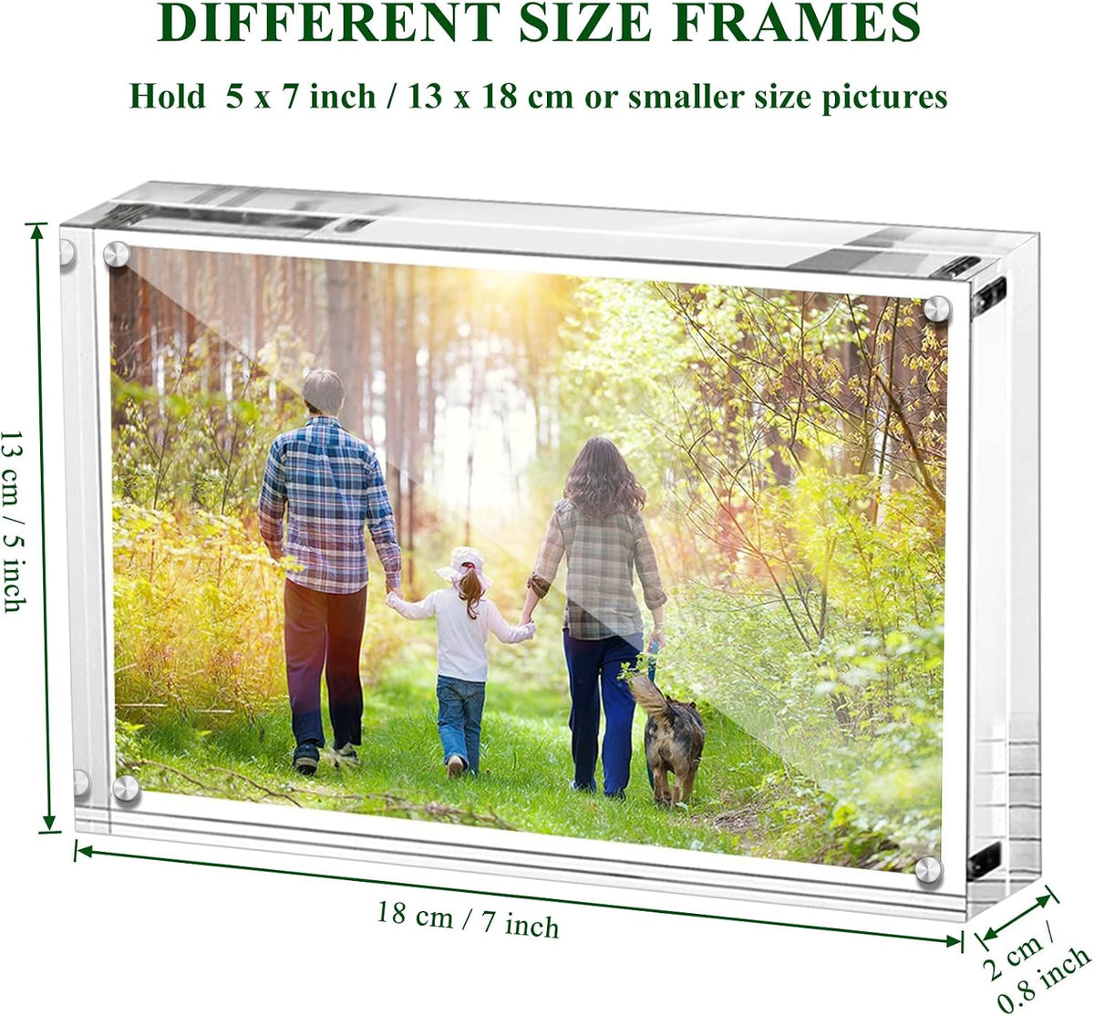 Boxalls 5x7 Inches Acrylic Picture Frame, Double Sided Clear Frameless Photo Frames with Magnetic Desktop Transparent