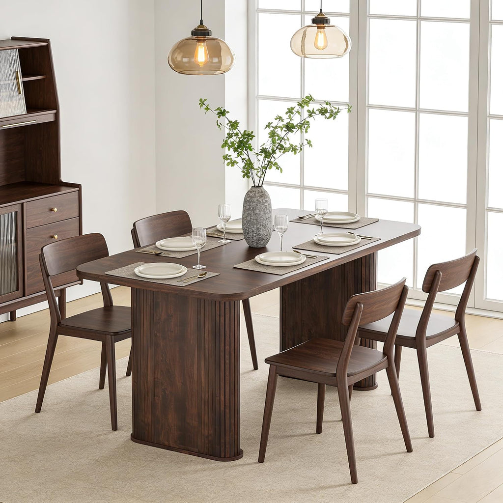 Garvee Dining Table for 6-8 People - 62" Long Kitchen Table, Black Walnut