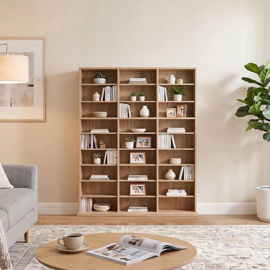 Garvee 9 Tier Tall CD Display Cabinet, 27-Compartment Media Tower, Natural
