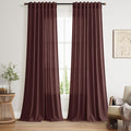 Nanspring Reddish Brown Linen Blend Light Filtering Back Tab Curtains 102 by Nanspring